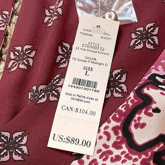 WHBM Island Print Floral Kimono Blouse (L) - Picture 8 of 12